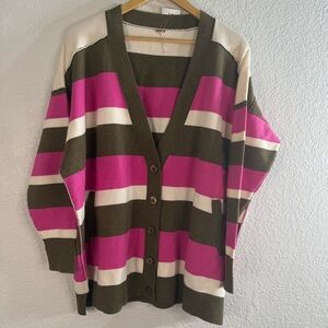 New Free People League of Her Own Cardigan Pink Brown Striped Small Oversized